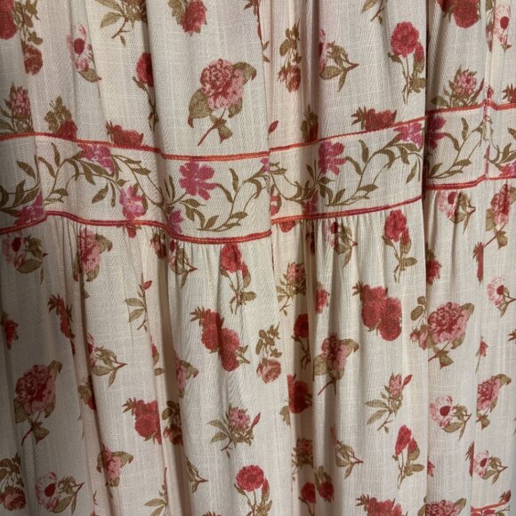 Floral Boho Maxi Skirt By Rose+Olive Resort M Beige & Pink Tiered Elastic Waist - Picture 5 of 11